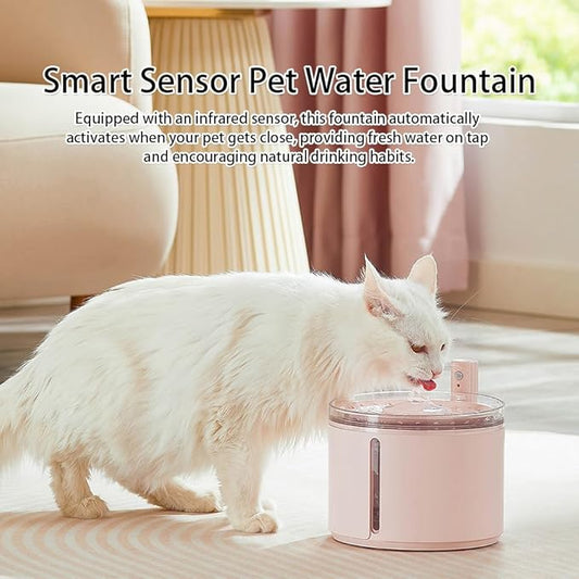 Smart Automatic Pet Water Fountain, 2.2L Cordless with Infrared Sensor, Dual Modes, Ultra-Quiet Pump, Safe for Cats & Dogs (Pink, Infrared Sensor)