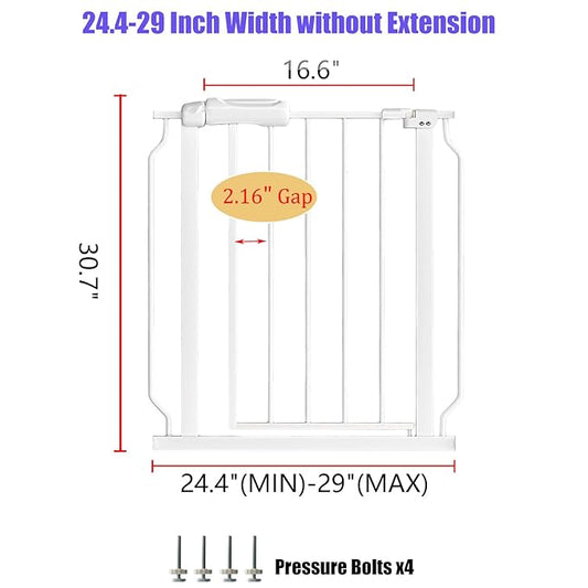 Narrow Baby Gate 24.02-29.13 Inch Wide Stairs Tension Pet Dog Gates Indoor for Doorways No Drilling Pressure Mounted Metal Pet Gates for Kids