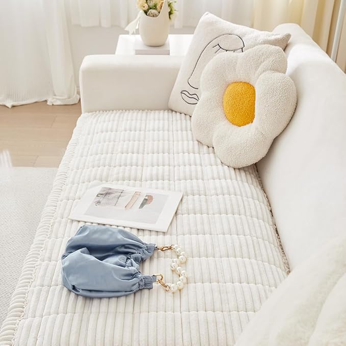 Couch Cover for Dogs Washable, Fuzzy Pet Couch Covers for 2 Cushion Sofa Pet Friendly, Non Slip Sofa Cover (White, 27.6" x 59"/70 x 150cm)