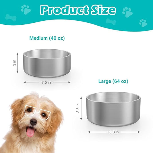 LIANLAI Stainless Steel Dog Bowls, Rust-Resistant Pet Bowls, Non Slip Dog Water Bowl, Versatile Feeding Bowls(64 oz