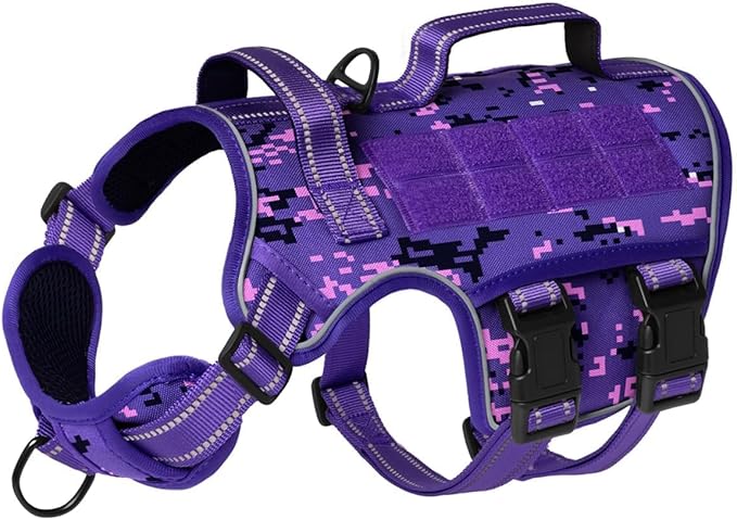 Dog Harness for Large Dogs Heavy Duty, No Pull Tactical Dog Harness with Molle System, Easy On and Off Service Dog Vest, Breathable Padded, Adjustable Reflective Pet Vest for Walking Hiking Training