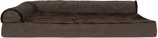 Furhaven Orthopedic Dog Bed for Large Dogs w/ Removable Bolsters & Washable Cover, For Dogs Up to 95 lbs - Plush & Velvet L Shaped Chaise - Sable Brown, Jumbo/XL