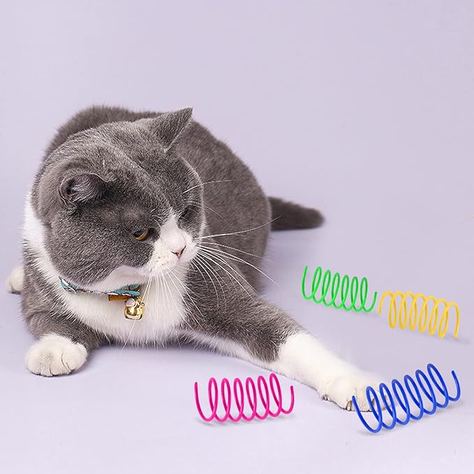 JCSHIMO 100 Pack 10 Colors Cat Spring Toys, Cat Spiral Spring Toys for Indoor Cats, Kitten Colorful Interactive Cat Toys for Swatting, Biting, Hunting