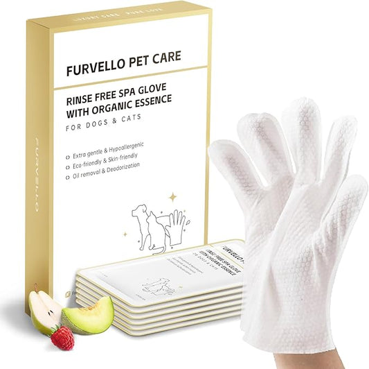 Nourishing Pet Glove Wipes for Dogs & Cats, 4-in-1 Grooming Wipes (Cleaning, Combing, Massaging, Caring), 7 Plant Extracts, Hypoallergenic & Lick-Safe, 12PCS (Dog Wipes for Sensitive Skin)