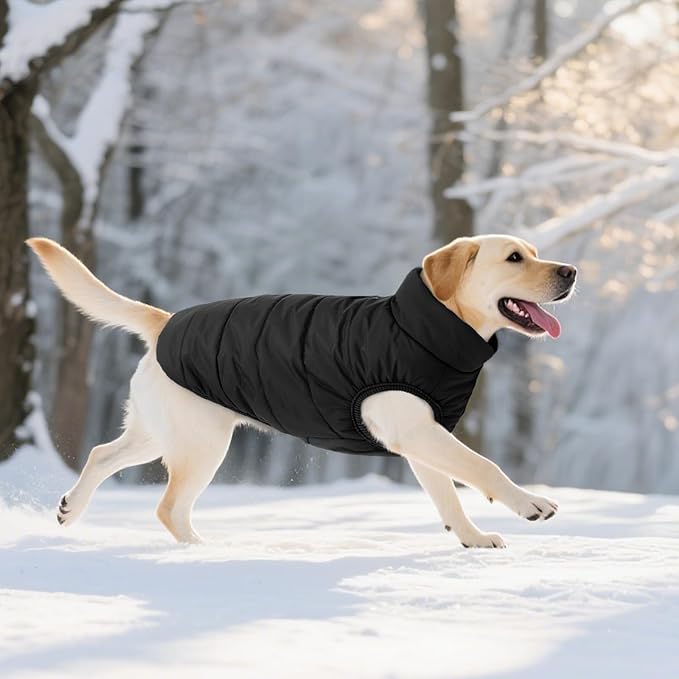 ASENKU Windproof Dog Winter Coat Waterproof Fleece Jacket Cold Weather Pet Apparel for Small Medium Large Dogs (Black, 2XL)