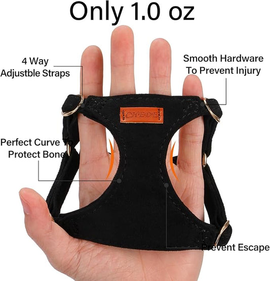 No Pull Dog Harness- Lightweight, Soft, Adjustable Small Harness Collar and Leash Set, Suitable for Cats Puppy Small and Medium-Sized Dog Outdoor Training and Running (Black, XXS)