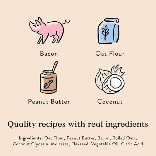 Bocce's Bakery Bac'n Nutty Soft & Chewy Dog Treats, Wheat-Free PB & Bacon Flavored All Natural Limited Ingredient Oven Baked Cookies for Dogs, 12 oz