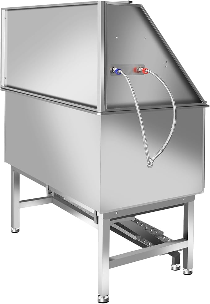 Stainless Steel Dog Washing Station For Large Dogs, Dog Grooming Tub For Home, Professional Dog Bathtub Bathing Station, Pet Wash Station, Dog Shower Tub With Stairs, Drain & Door