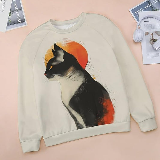 Biacolum Long Sleeve Shirts for Women Mid Century Retro Style Atomic Cat 3D Graphic Sweatshirts Fall Crewneck Pullover Top