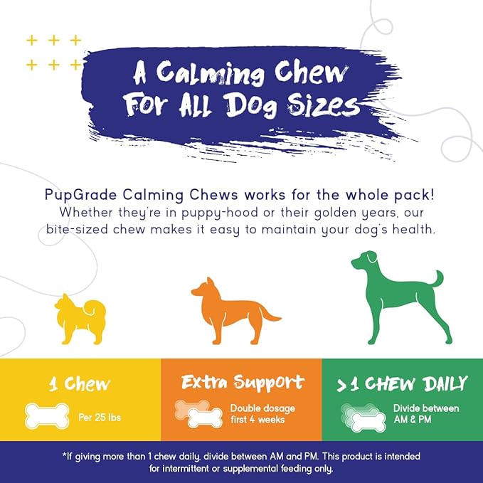 PupGrade 2-Pack Calming and Digestive Support Chews for Dogs - Natural Muscle Relaxant - Prebiotic and Probiotic Supplement with Enzyme Blend - 120 Chews Total