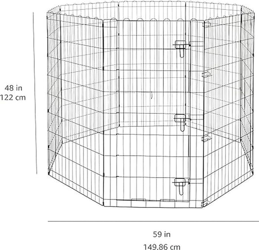 Amazon Basics Foldable Octagonal Metal Exercise Dog Playpen - Indoor/Outdoor, Single Door, Extra Large (8 Panels, 24 x 48), Easy to assemble and store customize, 48" - X-Large, Black