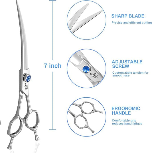 7" Curved Dog Grooming Scissors,25 Degree of Curved Blade,Premium Pet Grooming Shears for Trimming Face and Paws