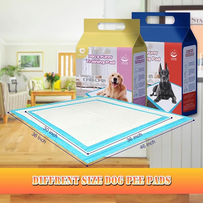 NEZO Dog and Puppy Premium Training Pads, Extra Large 34 x 46 inch - 90 Count Pee Pads with 6 Layer Leak-Proof and Super Absorbent