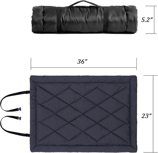 Travel Dog Bed, Portable Waterproof Anti-Slip Dog Camping Bed Mat with Carry Handles for cat or Other pet, Machine Washable, 36 * 23” Dark Blue