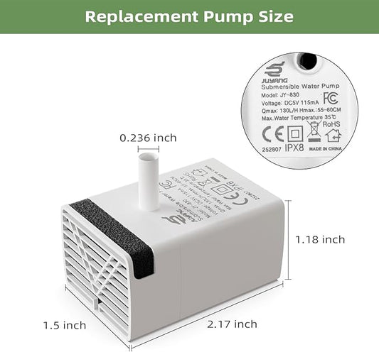 JY-830 Universal Submersible Water Pump for Pet Fountains | Ultra Quiet | IPX8 Waterproof | Easy to Clean and Install | Low Power | Long Lasting