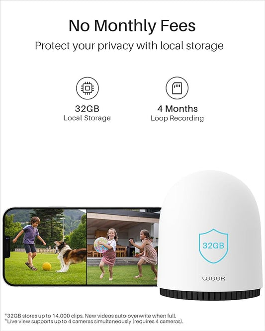 WUUK Security Cameras Wireless Outdoor, Indoor Camera, Home Surveillance System, 2K, No Monthly Fee, Motion Alert, Night Vision, 2.4/5 GHz WiFi, Compatible with Alexa & Google, Homebase + 2-Camera Kit