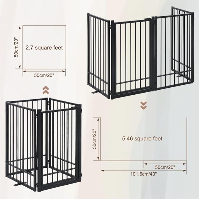 Metal Freestanding Dog Gate with Door, Extra Wide 81", 31" Height Foldable Dog Gates for Doorways, Tall Pet Fence Indoor Outdoor Pet Gates, 4 Panels Pet Barrier for Stairs Hallways, Black