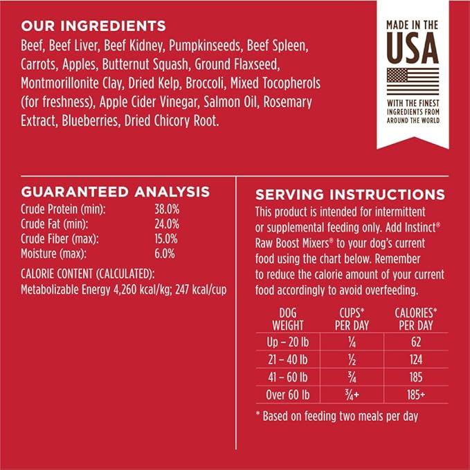 Instinct Raw Boost Mixers, Freeze Dried Dog Food Topper, Grain Free Recipe - All Natural Beef, 6 oz. Bag