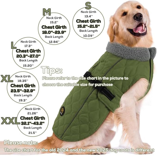 Dog Winter Coats, Fleece Lining Winter Coats for Dogs, Adjustable Windproof Dog Cold Weather Coat, Quick Release Buckle Puppy Jacket for Small Medium Large Dogs, Green S