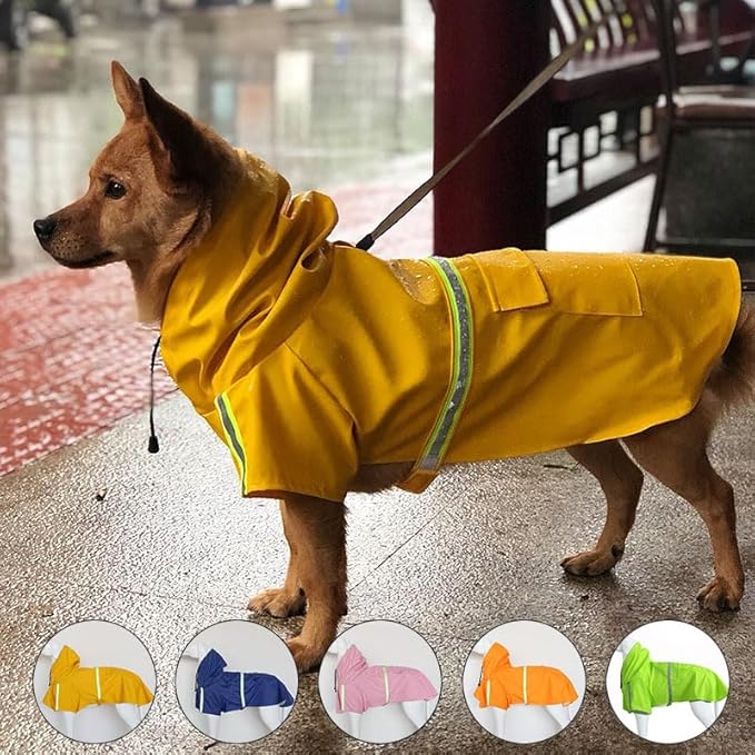 Pet Dog Raincoat Waterproof Reflective Lightweight with Adjustable Hood for Small Medium Large Dogs (Orange,3XL)