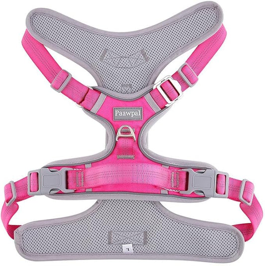 Adjustable Dog Harness - No Pull, Reflective, Soft Padded for Small, Medium, Large Dogs - Includes Leash Pink M