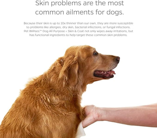 Dog All Purpose + Skin & Coat Pet WiPees™ – 100 All Natural Cleaning & Moisturizing Dog Wipes for Paws, Folds & Fur, Dog Lotion Alternative, Daily Pet Wipes for Skin & Coat Health (Calming, 100ct)