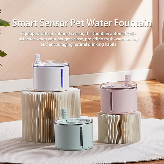 Smart Automatic Pet Water Fountain, 2.2L Cordless with Infrared Sensor, Dual Modes, Ultra-Quiet Pump, Safe for Cats & Dogs (White, Infrared Sensor)