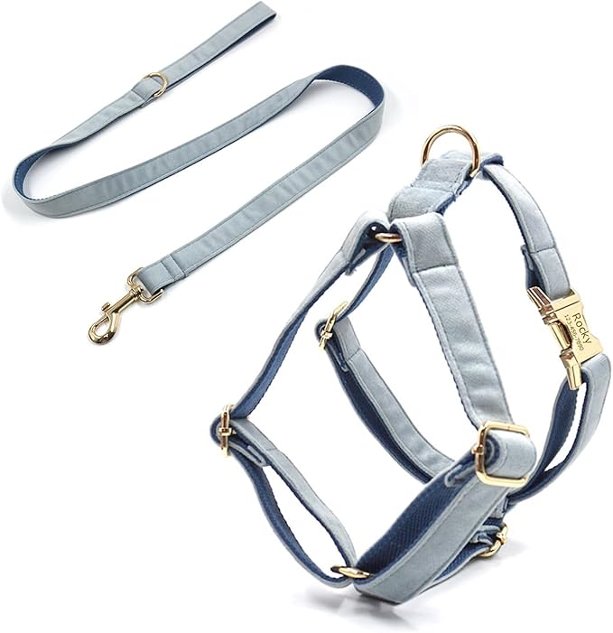 Personalized Velvet Dog Collars with Pet Name Phone Number Engraved, Custom Adjustable Soft Collar with Metal Buckle for Small Medium Large Dogs, Dog Leash and Bow Tie Available -Haze Blue