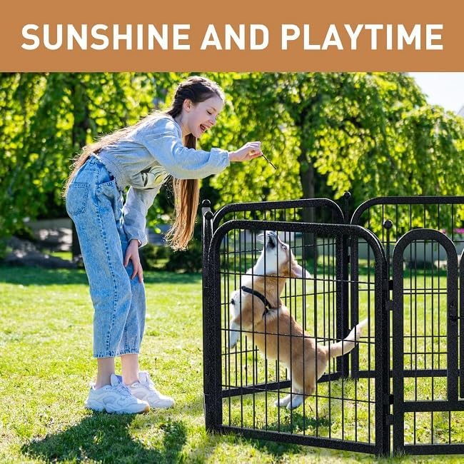 Metal Dog Playpen, 40" Inch Height 32 Panels, Large Dog Fence for Large/Medium/Small Dogs Indoor & Outdoor Bliss, Perfect Dog Pen for Camping, Yard and RV | Black-Silver