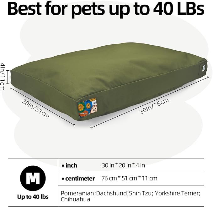 Sytopia 30-Inch Canvas Outdoor Dog Bed for Medium Dogs– Heavy-Duty Waterproof, Chew-Proof & Washable, Removable Cover, Ideal for Crate, Patio, Indoor & Outdoor Adventures (Green)