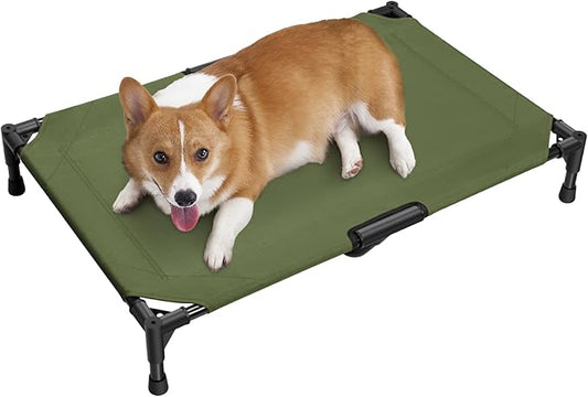 Love&go Elevated Dog Bed with Metal Frame, Cooling Raised Pet Cot for Dog and Cat (M - Olive Green Bed, Medium-29.9x19.5x5.5 inch)