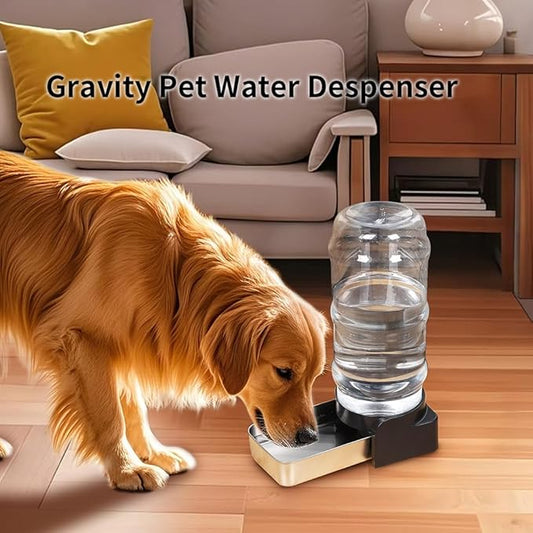 PAKEWAY 1 Gallon / 3.8L Automatic Gravity Dog Water Bowl Dispenser, Stainless Steel Large Capacity Pet Waterer with 3 Filters for Small to Medium Dogs and Cats