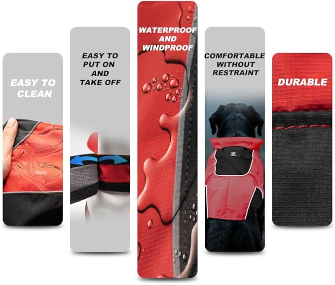 TSPRO Premium Dog Raincoat for Small/Medium Dogs, Waterproof Nylon, Reflective Strips, Easy-On Adjustable Hook & Loop Fastener, Leash Hole for Outdoor Walks (Red, M)