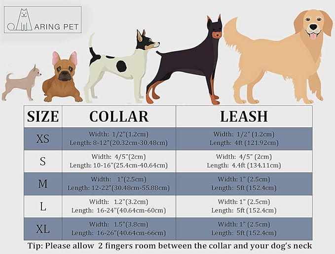 ARING PET Velvet Dog Collar and Leash Set, Soft Dog Collar and Leash, Adjustable Collars for Dogs