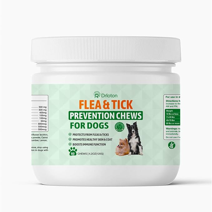 Flea and Tick Prevention for Dogs Chewables, Natural Dog Flea and Tick Treatment Chewable Supplement, 60 Chews (Pack of 1)