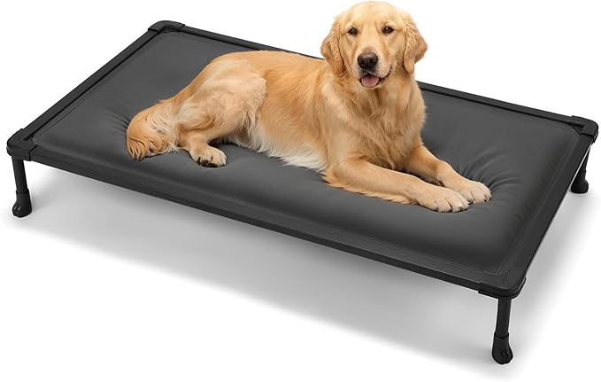Veehoo Chewproof Elevated Dog Bed, Durable Raised Pet Cot with Soft PP Cotton-Filled Waterproof Mat, Washable Padded Cot for Indoor, Outdoor & Camping, 49-Inch, Grey
