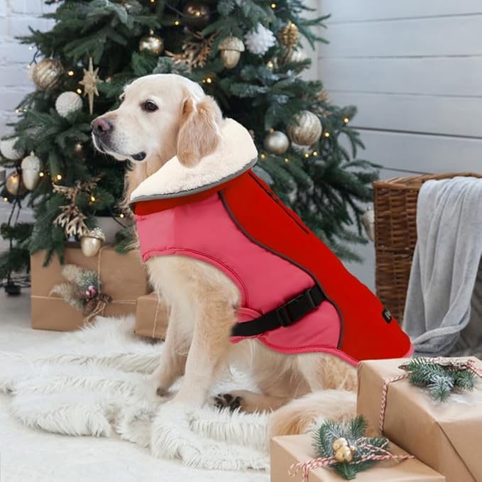 EMUST Dog Cold Weather Coats, Fleece Lining Small/Medium/Large Dogs Jacket for Winter, Warm Warm Dog Winter Clothes for Large Dogs, New Orange, XL