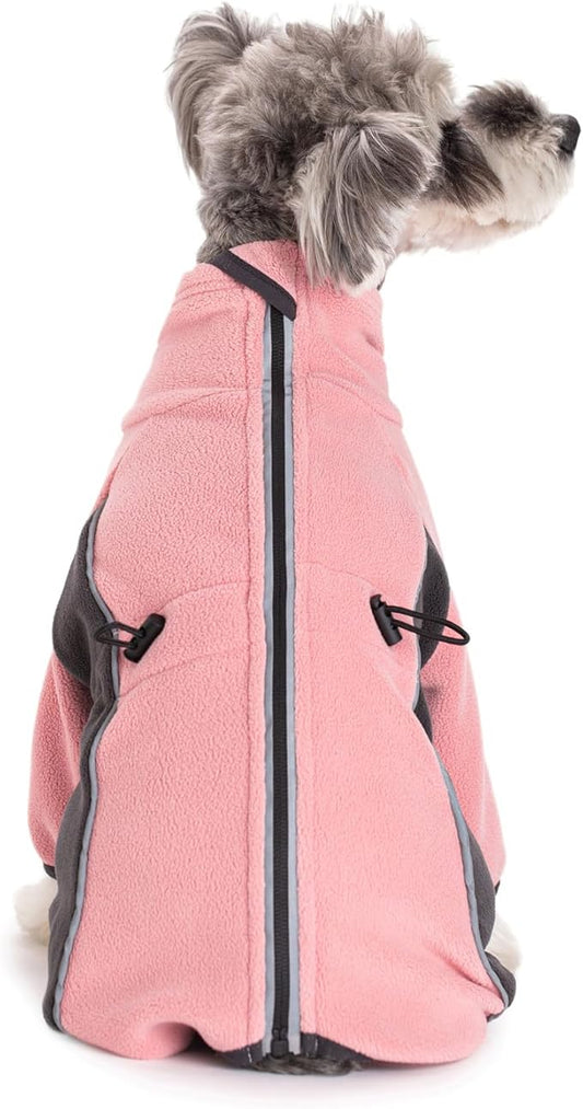 Fleece Dog Coat for Small Medium Dog,Pullover Pajamas Jumpsuit Bodysuit Puppy Coats with Legs, Pet Windproof Warm Cold Weather Jacket Full Body Vest Cozy Snowsuit Outfit Clothes (Pink, S)