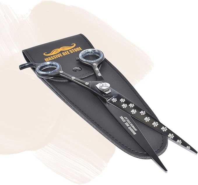 Pet Grooming Scissor Dog Blade scissor Pet Grooming Scissors Dog Hair Cutting Shears with Bag for Professional Right Hand Pet Groomer (Black Straight, 8.5")