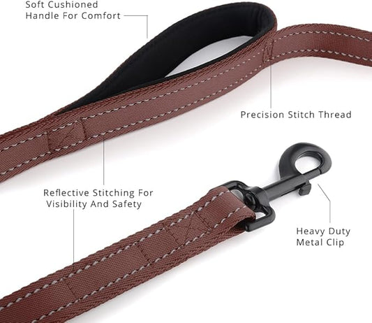 Plutus Pet Double Handle Dog Leash 5ft, Heavy Duty, Reflective Dual Handle Dog Leash for Safety Training, for Medium Large Dogs,2 Handle Leads, Chocolate