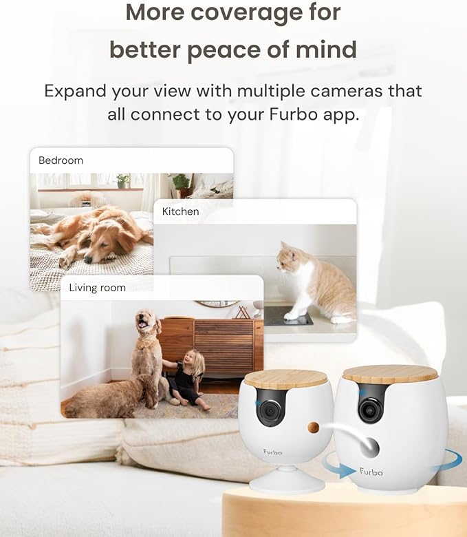 Furbo [New Mini 360° Camera + Mini Cam (2-Camera Bundle Nanny Pro Subscription): Pet Safety Alerts, Dog & Cat Cameras with Speaker, Phone App & Night Vision (New Subscription Needed at Setup)