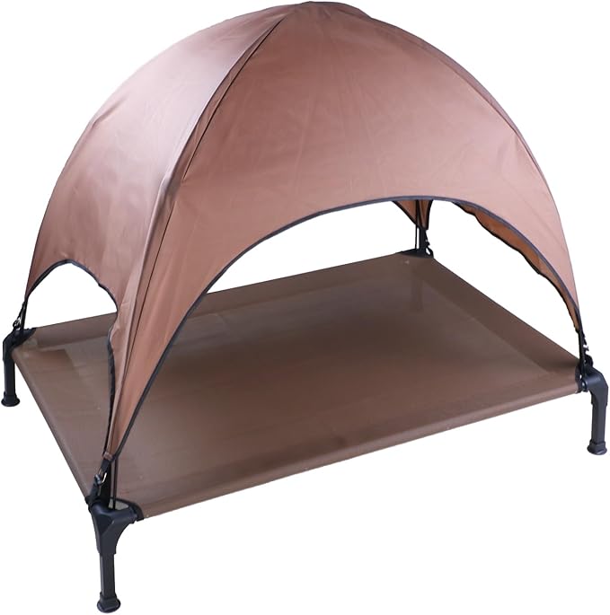 Elevated Dog Bed with Canopy, Portable Outdoor Dog Cot with Removable Shade Water Resistant for Medium Large Dogs Indoor Outdoor Backyard Camping Beach