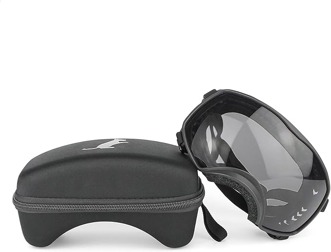 PETLESO Dog Goggles for Large Breed, Dog Sunglasses Medium Large Breed Wide View Pet Eye Protection with Adjustable Straps for Driving Riding Hiking, Black Lens