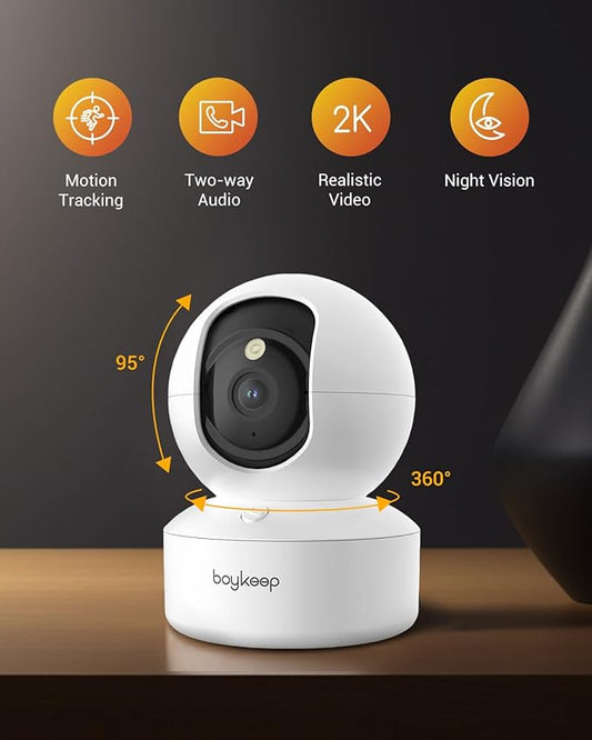 BoyKeep 2K Pet Camera, Indoor Security Camera, 5G/2.4GHz WiFi Cameras for Baby Dog with Phone App, 360° Pan & Tilt, 2-Way Audio, Color Night Vision, New Version w/Cloud Storage (White-2 Pack)