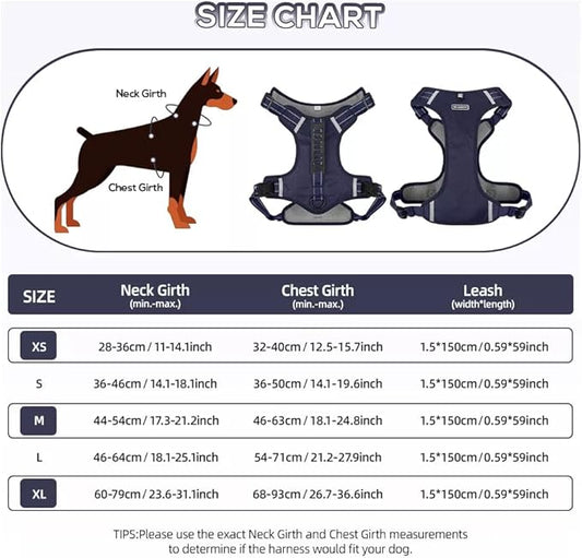 Dog Harness No Pull Adjustable Reflective,for Medium and Large Small Dog with Leash 59.06in (Dark Blue, S)