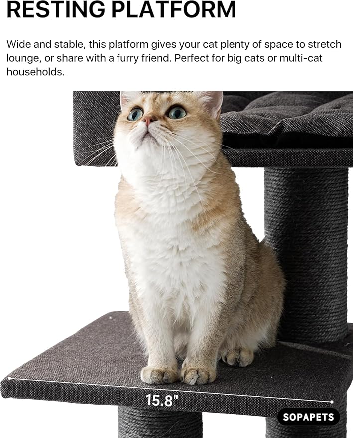 Maine Coon Cat Tree for Indoor Cats Large Adult,Modern Cat Tower for Extra Large Cats 20 lbs+,Heavy Duty Cat Tree with Sisal Scrathing Post,Hammock,Perch,Condo,Bed (Black)