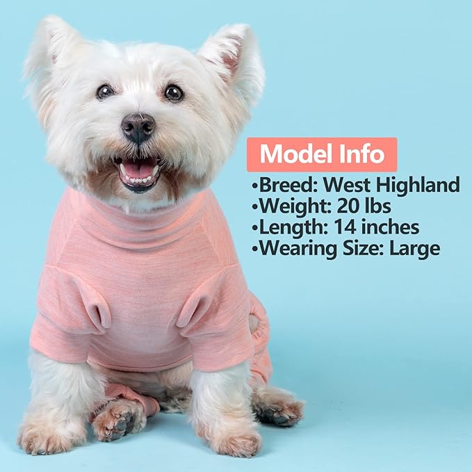KYEESE Dog Coats Turtleneck Stretchy Pet Pjs Dog Sweater Super Soft Warm Material Dogs Pajamas with Bowtie Dog Onesie for Small Dogs Cold Weather Coat, Pink,L