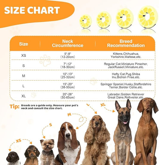 Adjustable Inflatable Dog Cone Collar for Surgery Recovery, Soft Cone for Dogs & Cats, Portable & Washable Dog Donut Collar, Large Cat Cone E Collar (Yellow S)