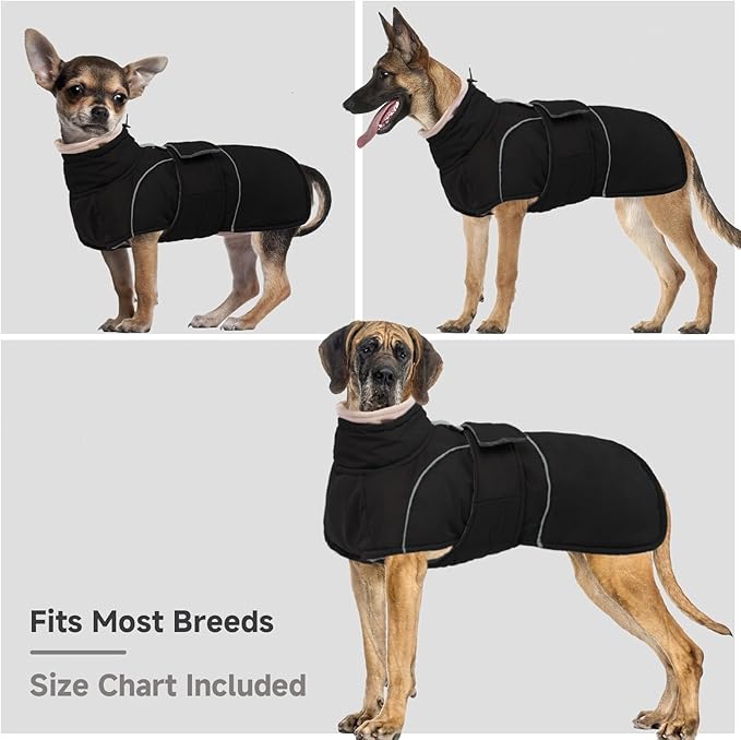 Dog Winter Coat for Small to Large Dogs(XS-XXXL)– Waterproof Windproof Fleece Lined Jacket with Reflective Trim,Pet Vest with Adjustable Buckles, Machine Washable Black M