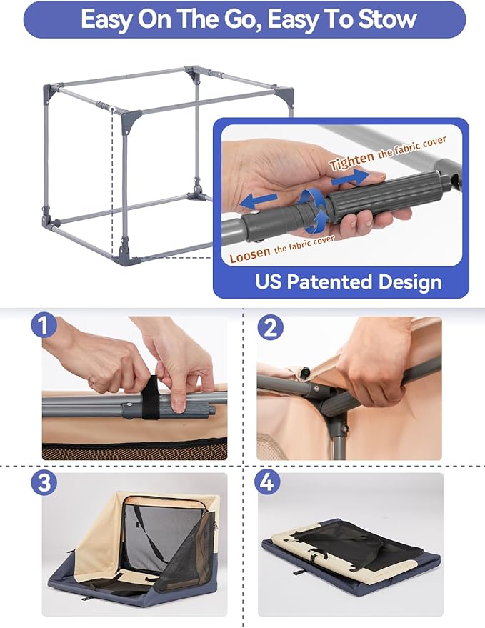 A 4 Pet Soft Dog Crate 36 Inch Mid Portable Collapsible Pet Travel Kennel, 3-Door Soft-Sided Lockable Zippers & Reinforced Steel Frame, Easy Setup, Mesh Panels — Ideal for SUV, Car, Camping & Home Use